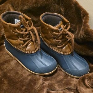 Kids Brown and Blue Sperry Boots